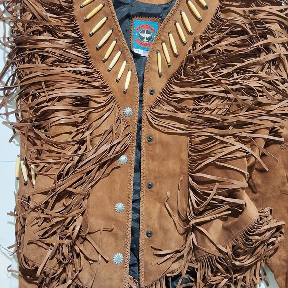 Renegade Spirt Womens Suede Leather Western Wear Brown Fringe Embellished Jacket - Picture 6 of 7